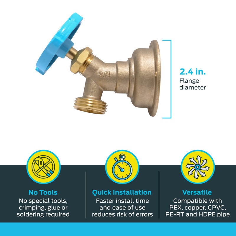 SharkBite 3/4 x 3/4 Inch MHT 90 Degree Hose Bibb, Multi Turn, Push To Connect Brass Plumbing Fitting, PEX Pipe, Copper, CPVC, PE-RT, HDPE, 24627LF - Image 3